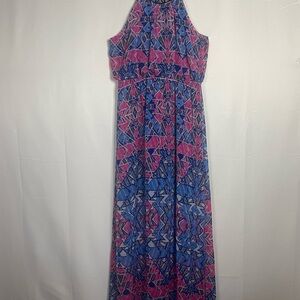 No Boundaries Pink and Blue Geometric Maxi Dress